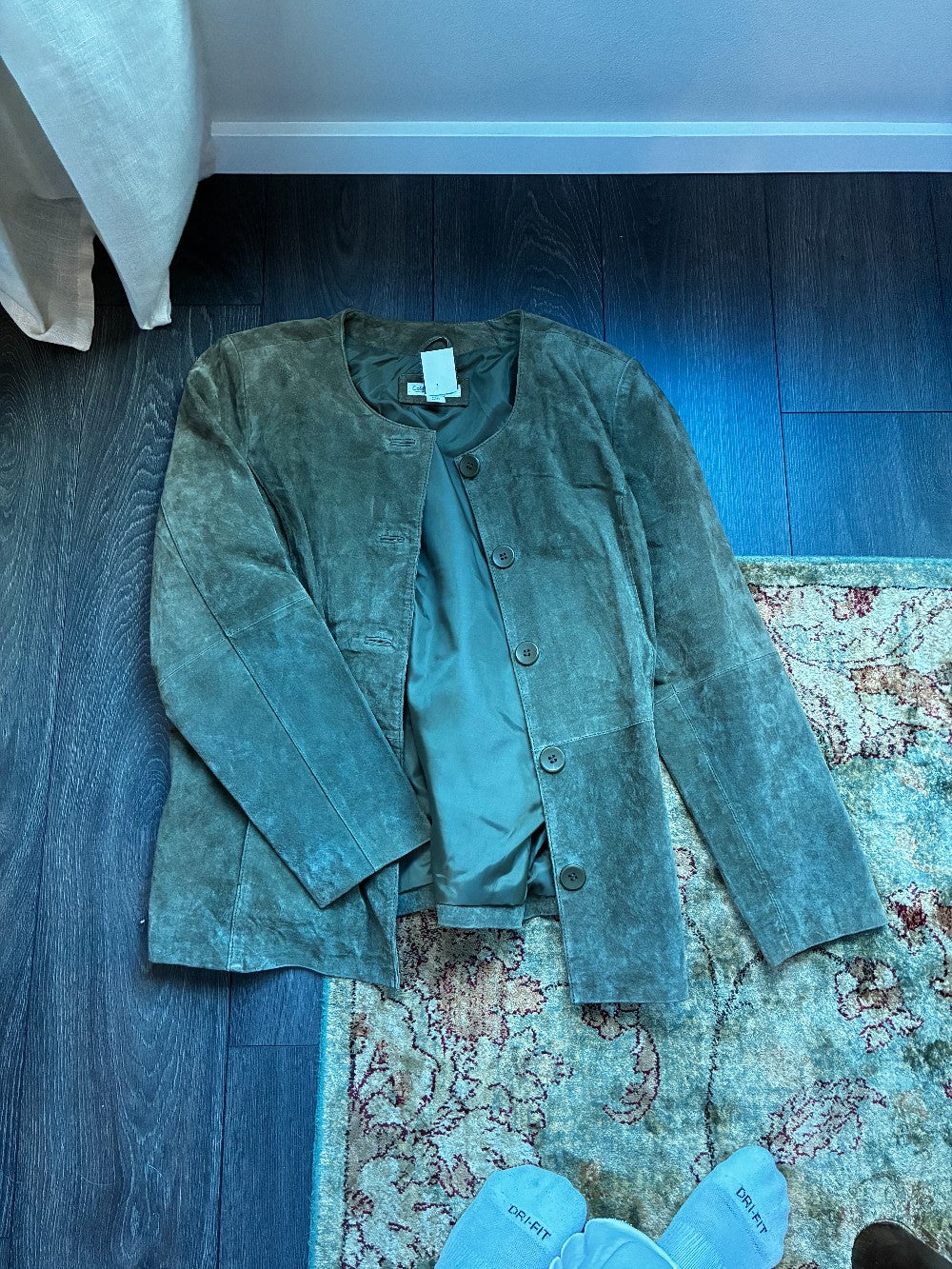 Vintage 90s Coldwater Creek Olive Green Suede Leather Jacket|8